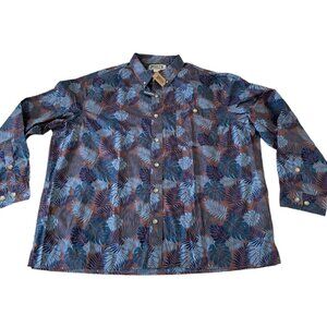 New Duluth Trading BBQ Shirt Mens Size 2XL Blue Floral Print Long Sleeve Relaxed